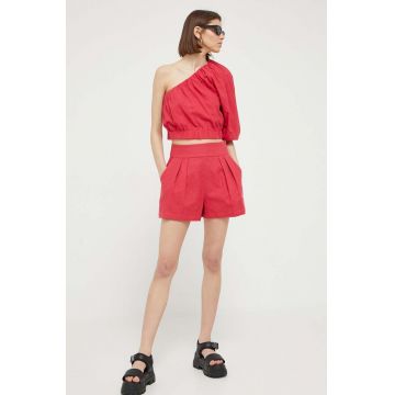 Abercrombie & Fitch pantaloni scurti din in culoarea roz, neted, high waist