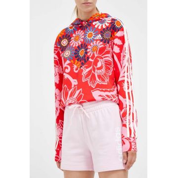 adidas pantaloni scurți din bumbac culoarea roz, cu imprimeu, high waist IC6877