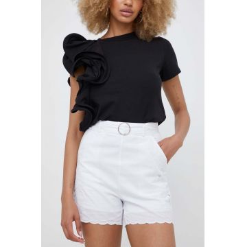 Answear Lab pantaloni scurti din bumbac culoarea alb, neted, high waist