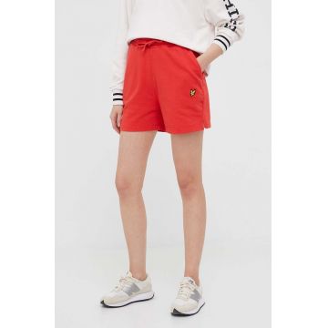 Lyle & Scott pantaloni scurti din bumbac culoarea rosu, neted, high waist