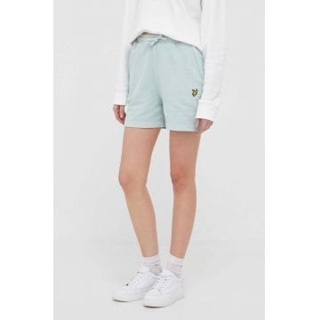 Lyle & Scott pantaloni scurti din bumbac culoarea turcoaz, neted, high waist Lyle & Scott pantaloni scurti din bumbac culoarea turcoaz, neted, high waist