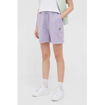 Lyle & Scott pantaloni scurti din bumbac culoarea violet, neted, high waist