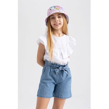 Pantaloni scurti cu talie inalta si cordon in talie