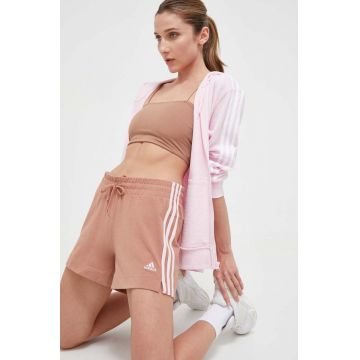 adidas pantaloni scurti femei, culoarea portocaliu, cu imprimeu, medium waist