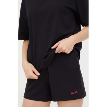 HUGO pantaloni scurți de lounge culoarea negru, uni, high waist 50490596