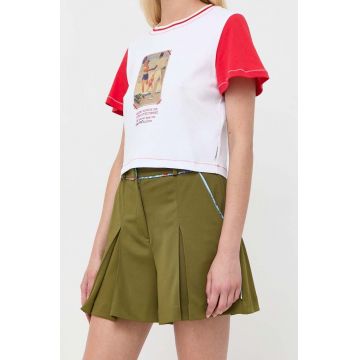 MAX&Co. pantaloni scurti Supermax x Superga femei, culoarea verde, neted, high waist MAX&Co. pantaloni scurti Supermax x Superga femei, culoarea verde, neted, high waist