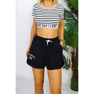 Pantaloni scurti Ylan, bumbac, cu snur in talie, Negru