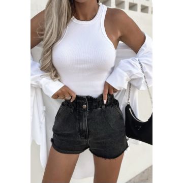Pantaloni scurti denim Josephine, cu talie inalta, Negru