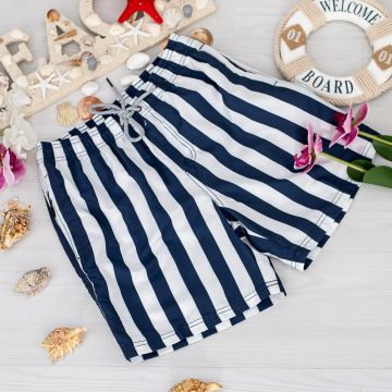 Pantaloni scurti plaja Barbati 2161 Alb-Albastru inchis | King&Dragon