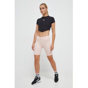 Reebok pantaloni scurti femei, culoarea roz, neted, high waist