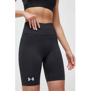 Under Armour pantaloni scurți de antrenament culoarea negru, neted, high waist