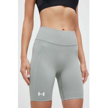 Under Armour pantaloni scurți de antrenament culoarea verde, neted, high waist