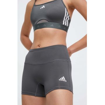 adidas Performance pantaloni scurți de antrenament culoarea gri, uni, medium waist HR8895 adidas Performance pantaloni scurți de antrenament culoarea gri, uni, medium waist HR8895