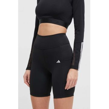 adidas Performance pantaloni scurți de antrenament Optime culoarea negru, uni, high waist IQ2686 adidas Performance pantaloni scurți de antrenament Optime culoarea negru, uni, high waist IQ2686