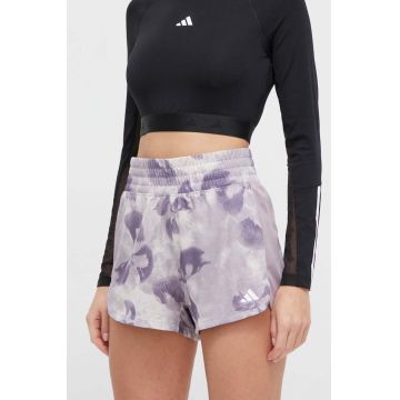 adidas Performance pantaloni scurți de antrenament Pacer culoarea violet, cu model, high waist IQ2631