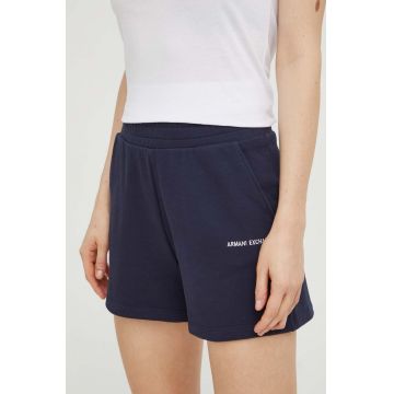 Armani Exchange pantaloni scurti din bumbac culoarea albastru marin, neted, high waist