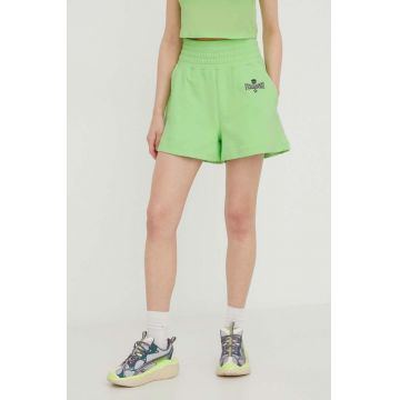 Chiara Ferragni pantaloni scurti din bumbac culoarea verde, neted, high waist Chiara Ferragni pantaloni scurti din bumbac culoarea verde, neted, high waist
