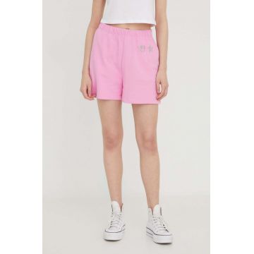 Chiara Ferragni pantaloni scurti femei, culoarea roz, cu imprimeu, high waist