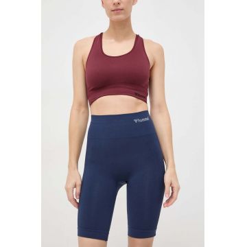 Hummel pantaloni scurți de antrenament Tif culoarea albastru marin, neted, high waist