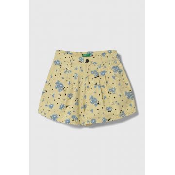 United Colors of Benetton pantaloni scurti din denim pentru copii culoarea galben, modelator