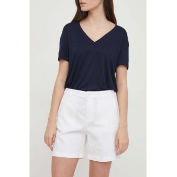 United Colors of Benetton pantaloni scurti femei, culoarea alb, neted, high waist