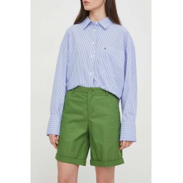 United Colors of Benetton pantaloni scurti femei, culoarea verde, neted, high waist