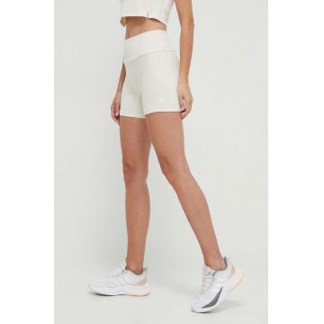 adidas pantaloni scurți femei, culoarea bej, uni, medium waist IP2275