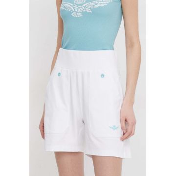 Aeronautica Militare pantaloni scurti femei, culoarea alb, neted, high waist Aeronautica Militare pantaloni scurti femei, culoarea alb, neted, high waist