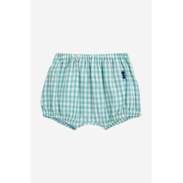 Bobo Choses pantaloni scurți din amestec de in pentru bebeluși culoarea turcoaz, modelator