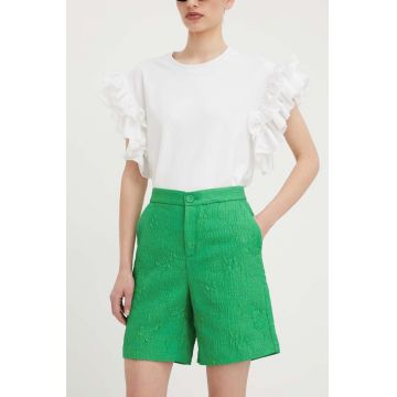 Custommade pantaloni scurti femei, culoarea verde, neted, high waist Custommade pantaloni scurti femei, culoarea verde, neted, high waist