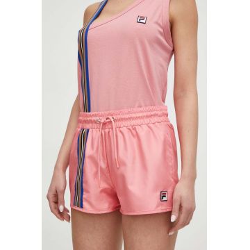 Fila pantaloni scurti femei, culoarea roz, cu imprimeu, high waist