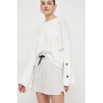 Max Mara Leisure pantaloni scurți femei, culoarea bej, uni, high waist 2416140000000