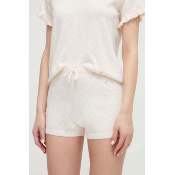 United Colors of Benetton pantaloni scurți de lounge culoarea bej, neted, high waist