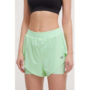 adidas Performance pantaloni scurți de antrenament culoarea verde, uni, high waist IU1141