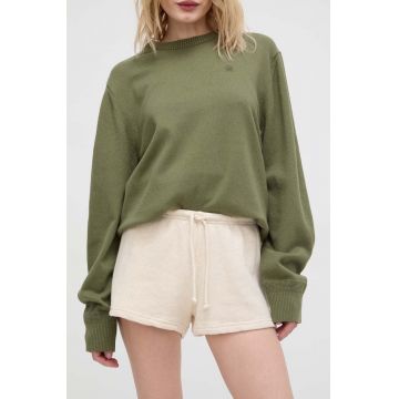 American Vintage pantaloni scurți din amestec de in culoarea bej, neted, high waist