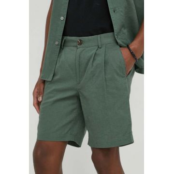 Bruuns Bazaar pantaloni scurti din in Lino Germain culoarea verde, melanj Bruuns Bazaar pantaloni scurti din in Lino Germain culoarea verde, melanj