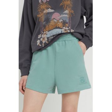 Converse pantaloni scurti femei, culoarea verde, neted, high waist