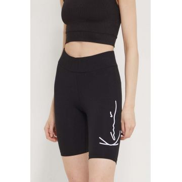 Karl Kani pantaloni scurti femei, culoarea negru, cu imprimeu, high waist