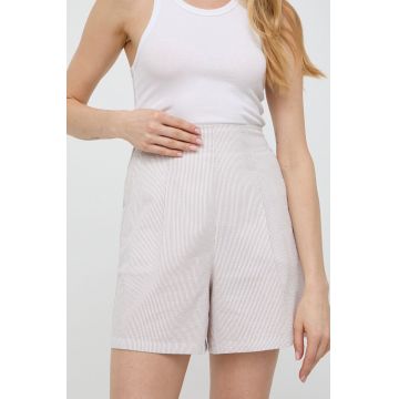 Max Mara Leisure pantaloni scurți din bumbac culoarea bej, cu model, high waist 2416140000000