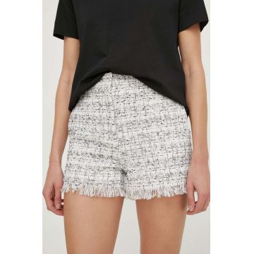 Sisley pantaloni scurti femei, culoarea gri, modelator, high waist