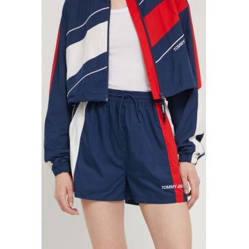 Tommy Jeans pantaloni scurți Archive Games femei, culoarea bleumarin, cu model, high waist DW0DW18539