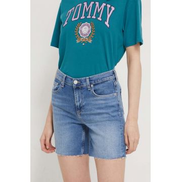Tommy Jeans pantaloni scurți femei, uni, high waist DW0DW18328