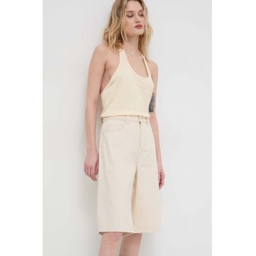 Won Hundred pantaloni scurți din bumbac culoarea bej, uni, high waist 2891-15147