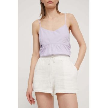 Billabong pantaloni scurti din bumbac Day Tripper culoarea alb, neted, high waist, ABJNS00277