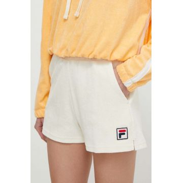 Fila pantaloni scurti din bumbac Lusaka culoarea bej, neted, medium waist, FAW0750