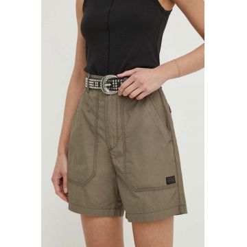 G-Star Raw pantaloni scurti din bumbac culoarea maro, neted, high waist