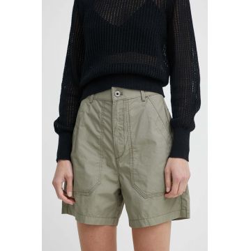 G-Star Raw pantaloni scurti din bumbac culoarea verde, neted, high waist