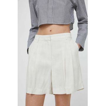 Herskind pantaloni scurti Lena femei, culoarea bej, neted, high waist, 5105110