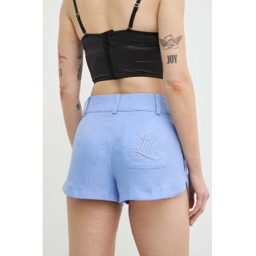 Luisa Spagnoli pantaloni scurti din in AUSILIO neted, medium waist, 541135
