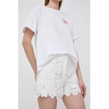 Luisa Spagnoli pantaloni scurti femei, culoarea alb, neted, high waist Luisa Spagnoli pantaloni scurti femei, culoarea alb, neted, high waist